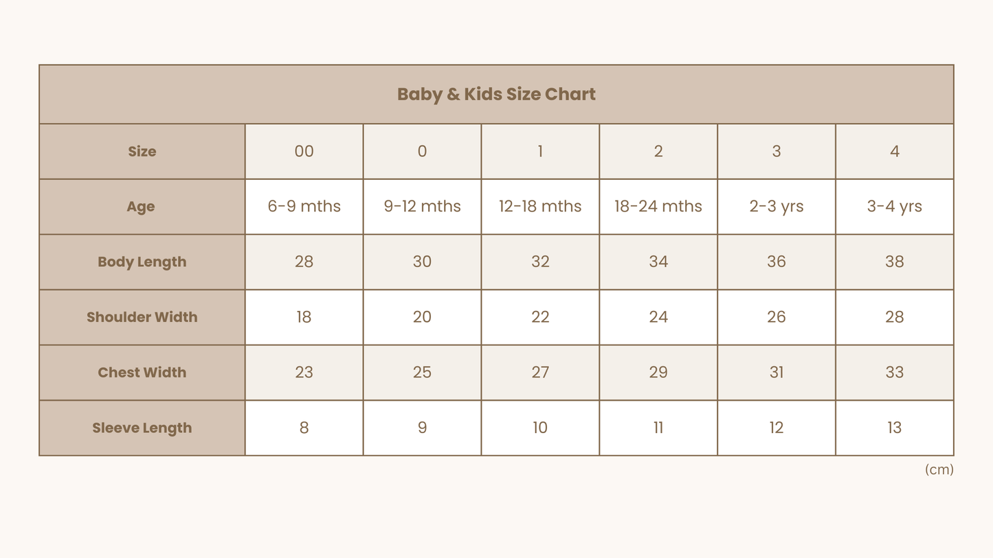 ORGANIC KNITTED SUMMER TEE - CREAM | Size Chart