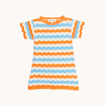KNITTED WAVY SUMMER DRESS - CORAL