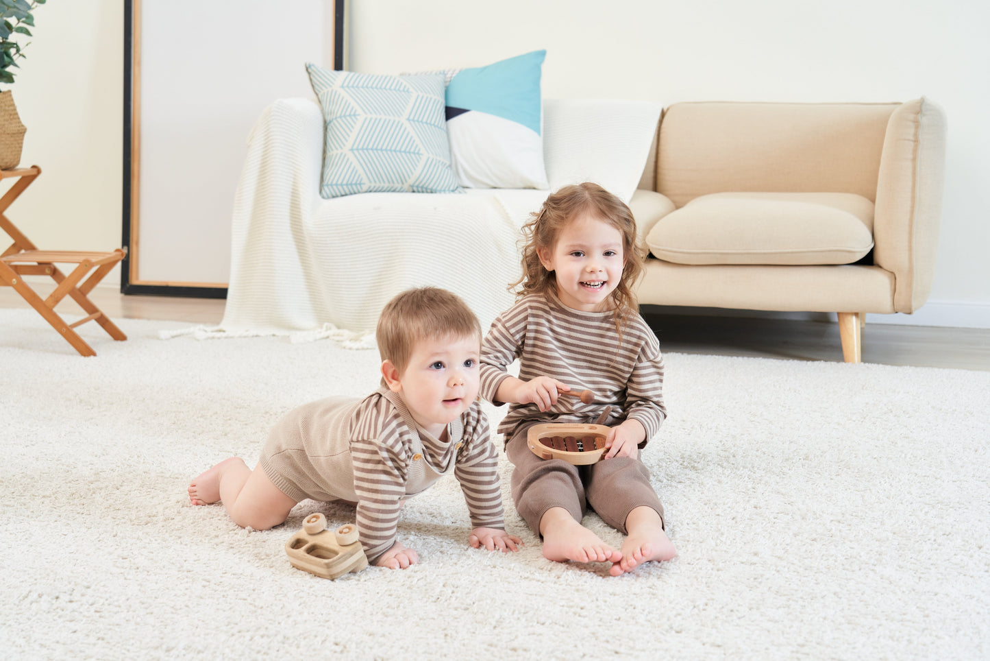 ORGANIC STRIPE PULL OVER SET - BEIGE & CREAM - Petit Smiles