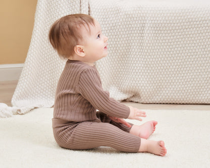 ORGANIC RIB ESSENTIAL BODYSUIT WITH LEGGING - CHOCO - Petit Smiles
