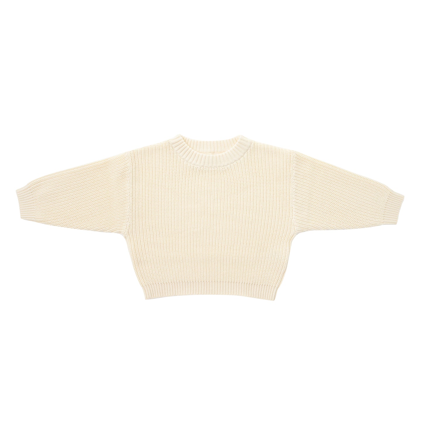 KNITTED PURE PULL OVER - CREAM; 100% Organic Cotton; Pull Over made from GOTS-certified organic cotton; Rib finish at neck, cuffs and hem; Dropped shoulder; Relaxed fit.