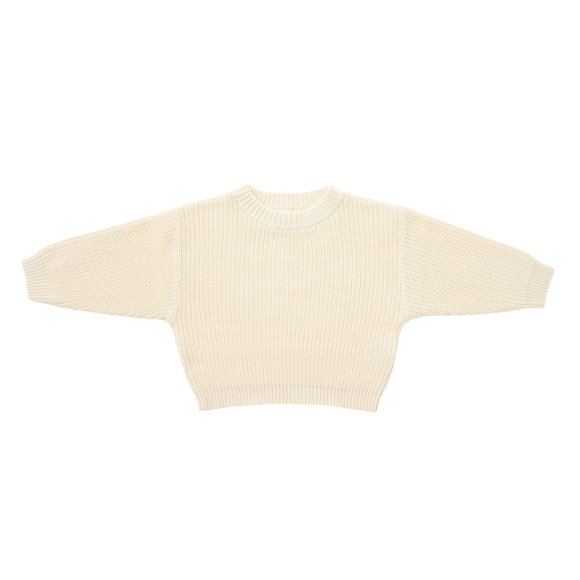 KNITTED PURE PULL OVER - CREAM; 100% Organic Cotton; Pull Over made from GOTS-certified organic cotton; Rib finish at neck, cuffs and hem; Dropped shoulder; Relaxed fit.