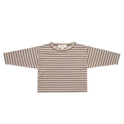 ORGANIC STRIPE PULL OVER SET - BEIGE & CHOCO - Petit Smiles