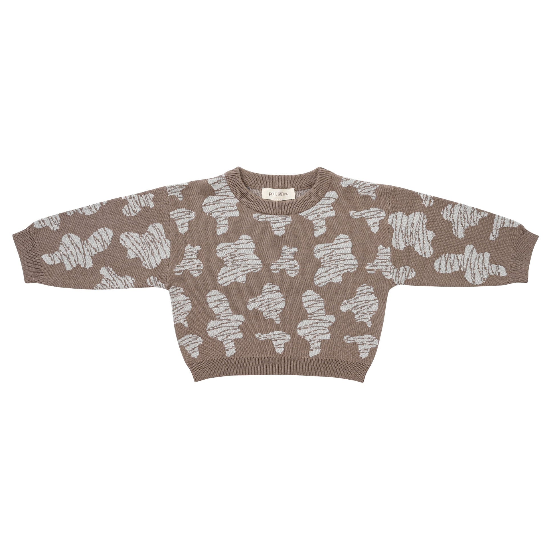 KNITTED SPOTS PULL OVER WITH PANT - CHOCO; 100% Organic Cotton; Jacquard Pull Over made from GOTS-certified organic cotton; 'Choco Spots' Jacquard pattern; Rib finish at neck, cuffs and hem; Dropped shoulder; Relaxed fit. 