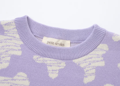 KNITTED SPOTS PULL OVER - TARO; 100% Organic Cotton; Jacquard Pull Over made from GOTS-certified organic cotton; 'Taro Spots' Jacquard pattern; Rib finish at neck, cuffs and hem; Dropped shoulder; Relaxed fit.