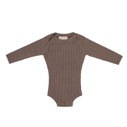 ORGANIC RIB ESSENTIAL BODYSUIT WITH LEGGING - CHOCO - Petit Smiles