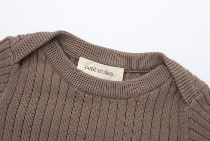 ORGANIC RIB ESSENTIAL BODYSUIT WITH LEGGING - CHOCO - Petit Smiles