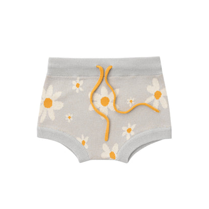 KNITTED BLOOMERS - FLORAL; 100% Organic Cotton; Jacquard Pull Over made from GOTS-certified organic cotton; 'Floral' Jacquard pattern; Elastic waistband; With an elastic insert and contrast colour drawstring