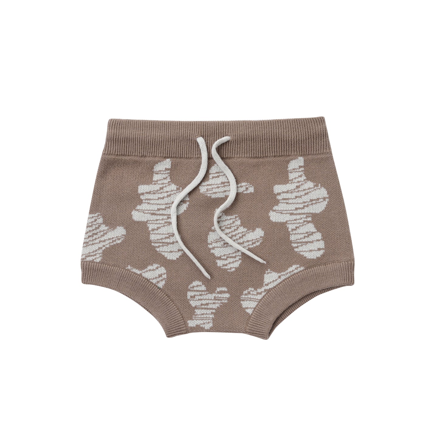 KNITTED SPOTS ROMPER WITH BLOOMERS - CHOCO; 100% Organic Cotton; Jacquard Romper made from GOTS-certified organic cotton; 'CHOCO SPOTS' Jacquard pattern; Rib hem at neck, cuffs and leg opening; Features convenient press snaps at the crotch for effortless dressing; Oversized fit.