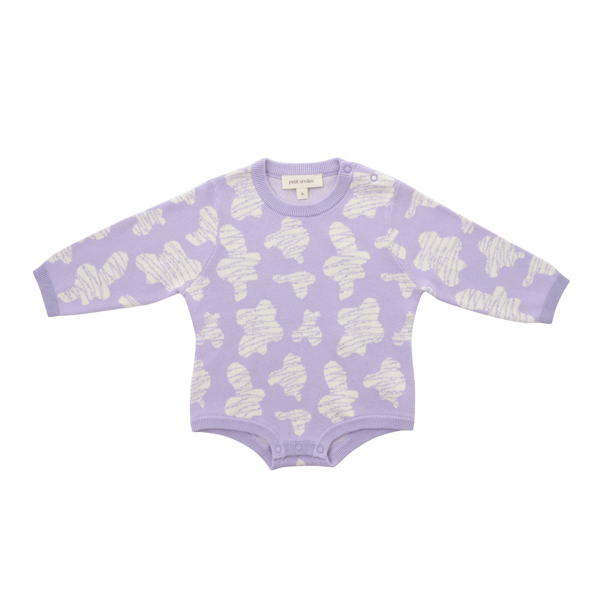 KNITTED SPOTS ROMPER WITH BLOOMERS - TARO; 100% Organic Cotton; Jacquard Romper made from GOTS-certified organic cotton; 'TARO SPOTS' Jacquard pattern; Rib hem at neck, cuffs and leg opening; Features convenient press snaps at the crotch for effortless dressing; Oversized fit.