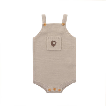 KNITTED CHOCO PULL OVER WITH BEIGE SINGLESUIT; 100% Organic Cotton; Pull Over made from GOTS-certified organic cotton; Rib finish at neck, cuffs and hem; Dropped shoulder; Relaxed fit.
