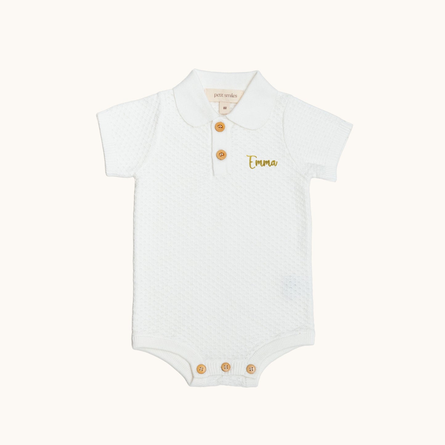 Organic Knitted Summer Rompers - Cream - Petit Smiles