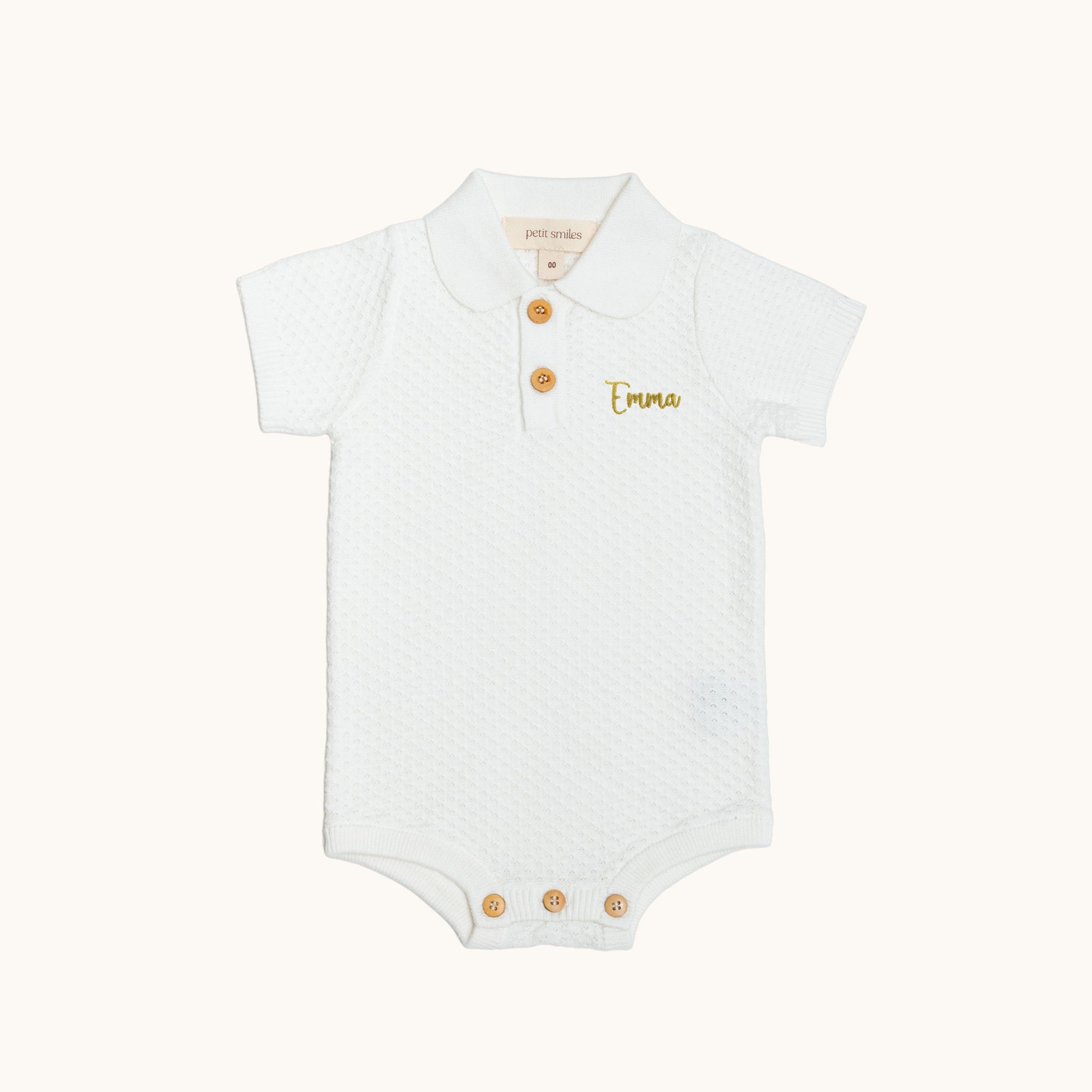 Organic Knitted Summer Rompers - Cream - Petit Smiles